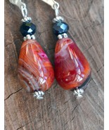 drop gemstone earrings, natural stone earrings, red agate earrings (E763) - $13.99