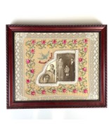 Antique French Silk Linen Floral Embroidery Lace Photo Framed Souvenir o... - $170.87 CAD
