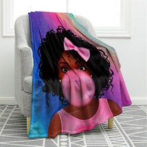 Black Girl Blanket Pink Balloon African American Girl Print Gifts For Women Kids - £38.52 GBP