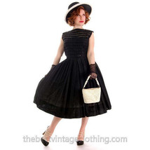 Vintage Summer Dress Black Cotton Great Details 1950s R&amp;K Original - $221.86