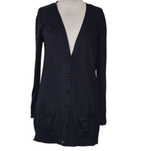 Black Cotton Blend Cardigan Sweater with Pockets Size Medium  - £27.37 GBP