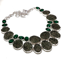 Green Moldavite Chrome Diopside Handmade Gemstone Necklace Jewelry 18&quot; SA 5060 - £11.79 GBP