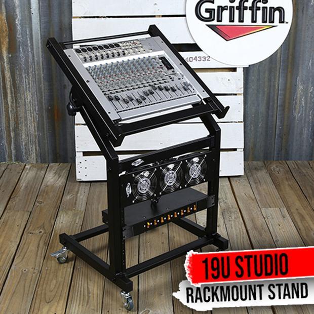 Rack Mount Rolling Stand & Adjustable Mixer Platform Rails by GRIFFIN | 19U Cart
