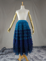 Navy Blue Tiered Tulle Skirt Women Plus Size Layered Tulle Midi Skirt