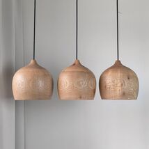 Set of 3 handmade wooden pendant lights, uniquely shaped lamps for dinin... - $450.00