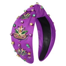  Gras Headband for Women Glitter Mask Headband Jeweled Purple Gold Green Cr - £29.78 GBP
