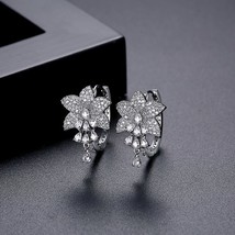 LUOTEEMI Gorgeous Lotus Flower Hoop Earrings for Women Girl Bridal Wedding Acces - £17.14 GBP