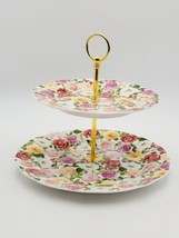 Portmerion&quot;Rose Bouquet&quot; 2 Tiered Tidbit Serving Tray Desert Tray Discon... - £36.37 GBP