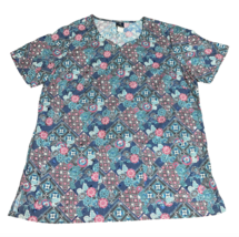 Barco Scrub Top Shirt Sz Medium Lightweight Eyelet Embroidered Floral Bl... - $17.99