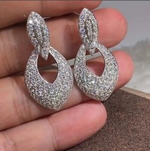 Luxurious Sparkling Zircon Micro Pave Silver Plated Drop Earrings - £8.99 GBP