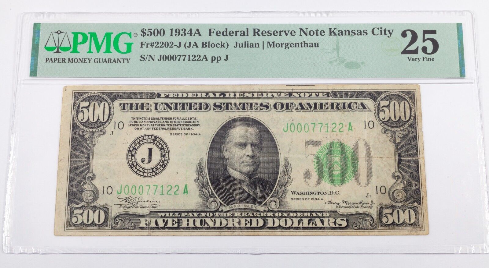 1934 Federal Reserve Note Kansas City Fr #2202-J PMG Very Fine 25 - $2,078.99
