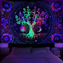 Blacklight Tree Of Life Tapestry Trippy Sun And Moon Tapestry Uv Reactive Galaxy - £18.97 GBP