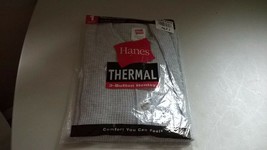 New Hanes Irreg Men&#39;s Gray Thermal 3-Button Henley Insulated Long-Sleeve Shirt M - £7.11 GBP