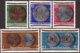 Papua New Guinea 1975 SG281-285 Coins on stamps set MNH - £2.27 GBP