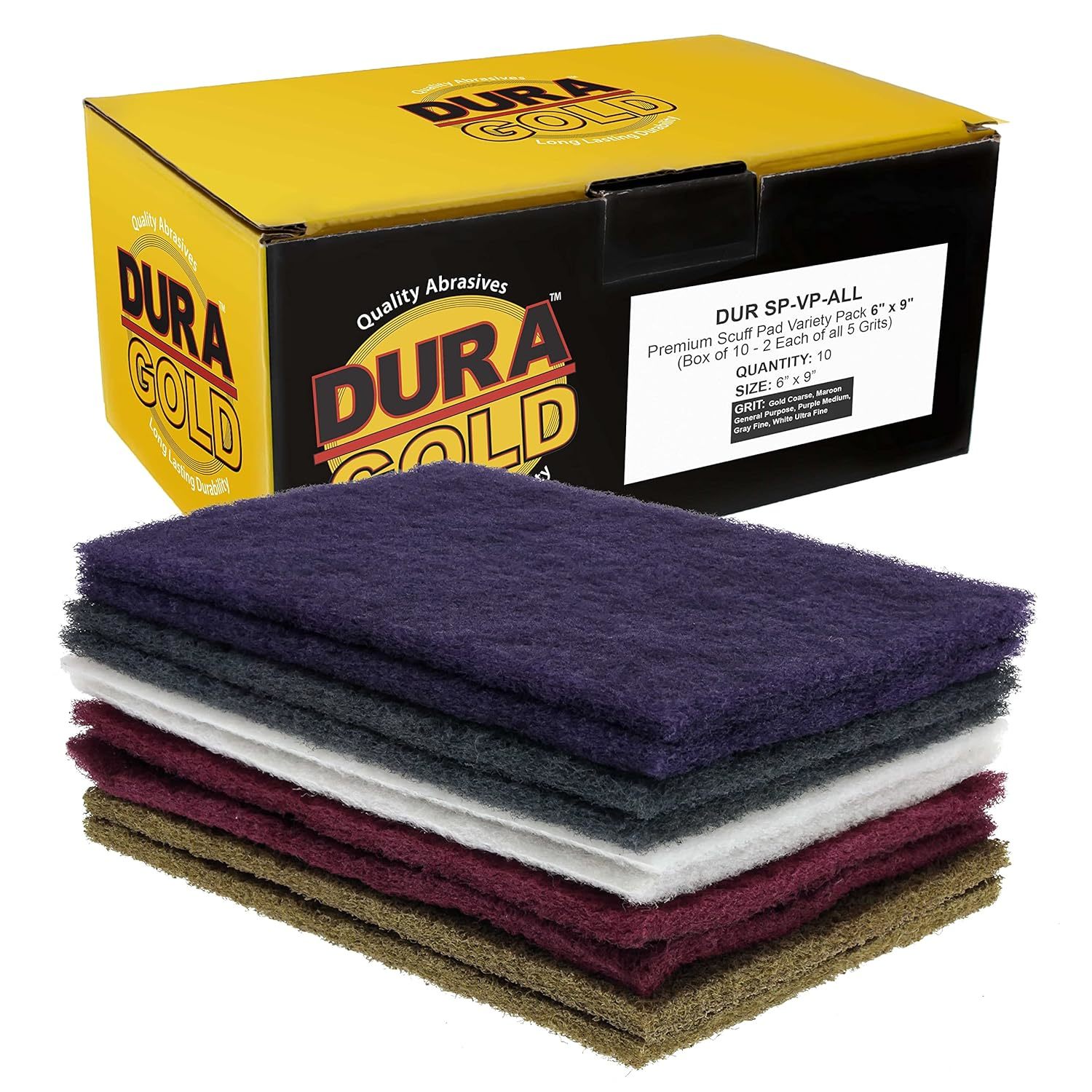 Dura-Gold Premium 6&quot; X 9&quot; 10 Scuff Pad Variety Pack, 2 Each Maroon, Gray... - $39.93