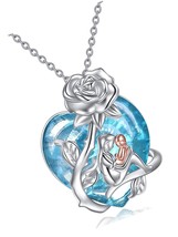 Mother Daughter Necklace with Blue Heart Crystal 925 - £85.88 GBP
