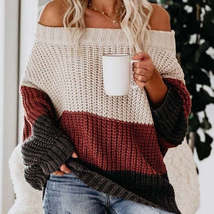 Round Neck Patchwork Color Sweater - £10.75 GBP