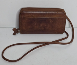 Fossil Leather Crossbody Purse Wallet Organizer Brown Phone Zippered Com... - $22.99