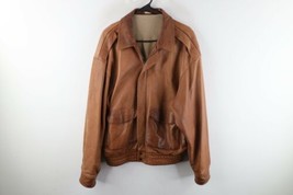 Vintage 80s Rockabilly Mens Large Distressed Soft Leather Bomber Jacket Brown - £66.91 GBP