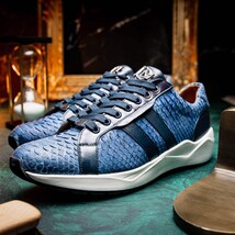 Hand-painted genuine Snake and calfskin Sneaker Shoes Verona Navy image 11