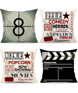 Home Movie Theater Pillow Covers Set of 4 18X18 Inch, Vintage Movie Room... - £23.27 GBP
