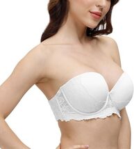 Women Strapless Push Up Lace Bra Padded Clear Strap Back Convertible  Wh... - $18.99