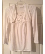 Cato White Long Sleeve Dress W Faux Jacket Shinny Buttons Bow Girs Sz XL... - $24.34 CAD