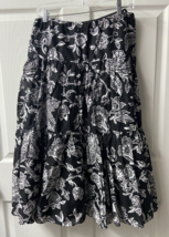 Lauren Ralph Lauren Womens Tiered Flora Skirt XS Black White Lined Cotton - £13.48 GBP