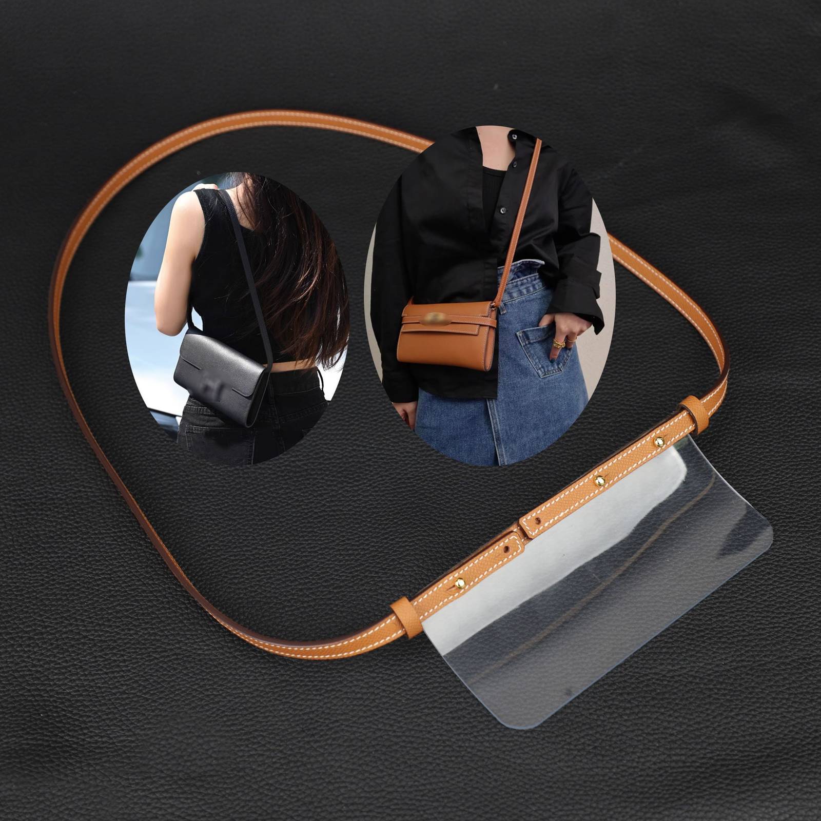 1.2cm width epsom leather wallet strap with Transparent insert for Kelly long