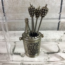 Vintage 1970’s Silver Plated Olive Cocktail Fork Set Wine Bucket Grapes RARE - £39.56 GBP