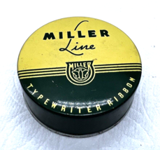 Miller Line typewriter ribbon tin green and yellow 2 5/8" Remington numb... - $12.38