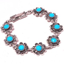 Blue Chalcedony Faceted Handmade Fashion Marcasite Bracelet Jewelry 7-8&quot; SA 1163 - £3.18 GBP