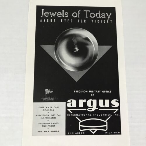 1943 Argus Precision MilItary Optics Print Ad Advertising Art - $9.89
