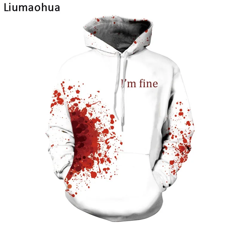Liumaohua I&#39;m Fine Horror Wound 3d Hoodies Men Women Plus Size Cosplay s  Thin S - £142.37 GBP