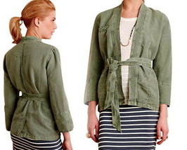 $168 Anthropologie Linen Blend Jacket Large 12 Moss Green Breathable Dis... - $47.22