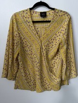 W5 Women’s Gold Yellow Floral Boho Surplice Blouse Top  Size Medium - £7.88 GBP