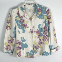 Emma James Womens Jacket Size 10 White Floral 3/4 Sleeve Linen Shoulder ... - $25.25