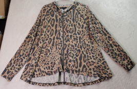 DG2 Diane Gilman Hoodie Womens Medium Brown Leopard Pockets Long Sleeve Full Zip - £15.00 GBP