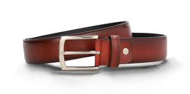 Mens classic formal vegan belt on brown apple leather square silver buckle dress - £51.03 GBP