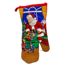 Vintage Christmas Santa Claus Oven Mitt Pot Holder Fabric Quilted 12 inches - £11.69 GBP