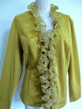 Vintage Milano Couture Knit Jacket L Chartreuse Green Corkscrew Ruffles Jewelled - £22.37 GBP