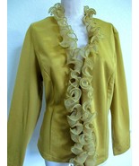 Vintage Milano Couture Knit Jacket L Chartreuse Green Corkscrew Ruffles ... - £22.09 GBP