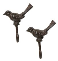 Set Of 2 Rustic Cast Iron Morning Song Bird On Branch Wall Coat Towel Ho... - €15,44 EUR