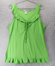 Vintage Suzie Neon Green Ruffled Neckline Sleeveless Top Blouse Size L - £9.49 GBP