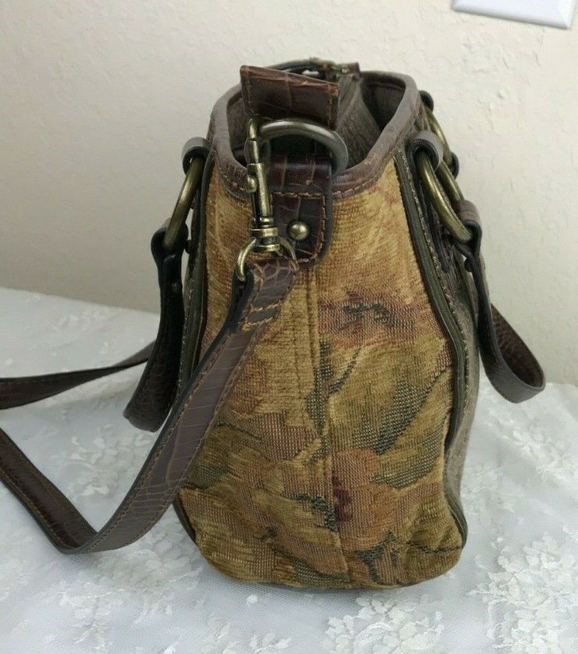 Fossil Tapestry & Leather Crossbody Bag 7" x 9" x 3.5" Vintage Item image 2