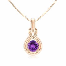 ANGARA Round Amethyst Solitaire Infinity Knot Pendant in 14K Gold | 18&quot; Chain - £481.20 GBP