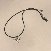 silver 18 inch black leather rope charm fashion necklace - £3.56 GBP