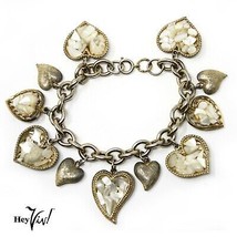 Vintage Signed Capri 8&quot; Ornate Valentine Heart Charm Bracelet -Gift Bag ... - £22.02 GBP