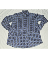 Bugatchi Shirt Mens Medium Button Up Shaped Fit Long Sleeve blue black p... - $19.34