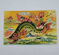 SCARCE Curt Teich &quot;Here Is Where Fish Are Fish!&quot; C-702 Linen Postcard 1946 - $16.65